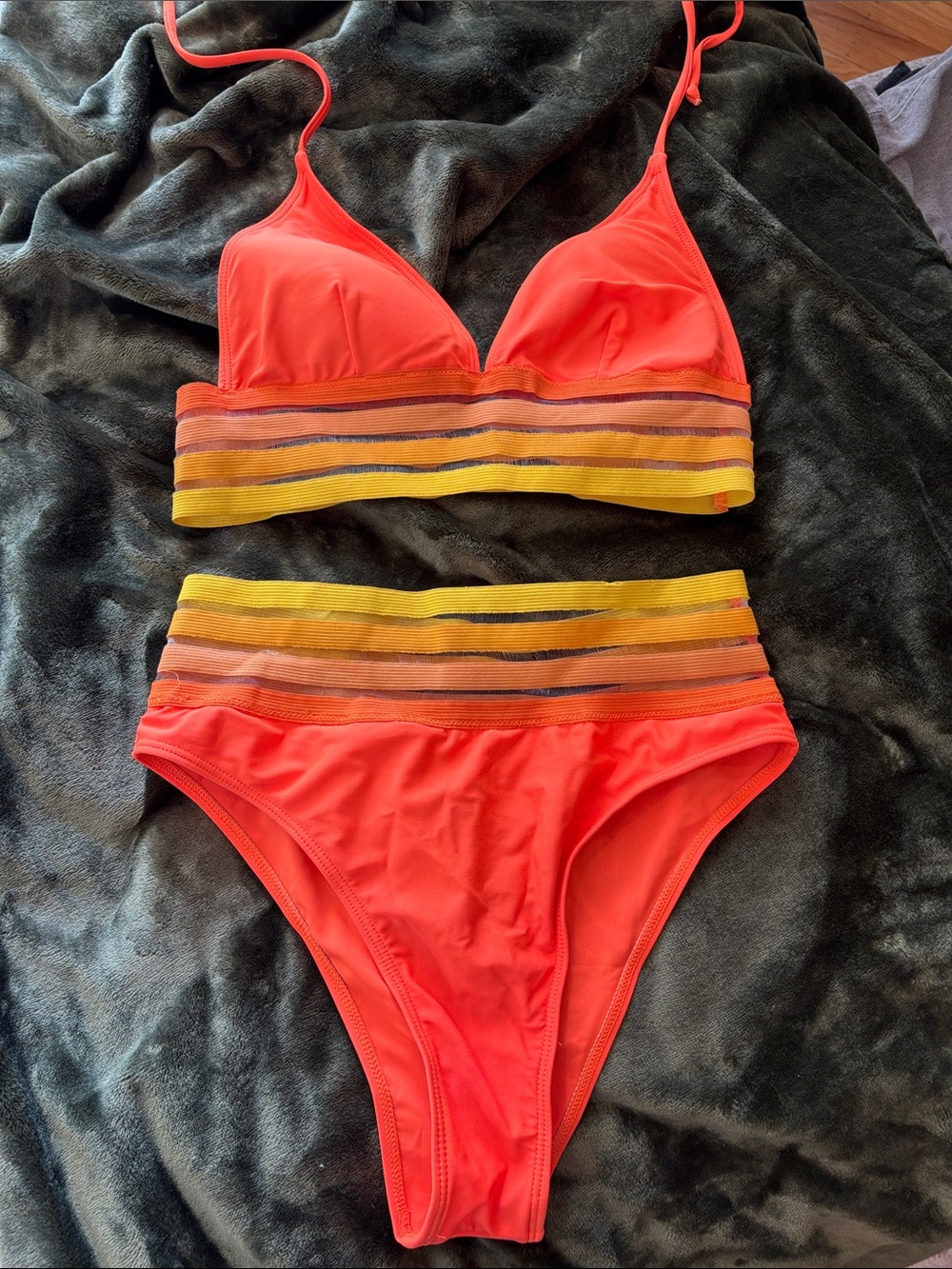Neon orange Bikini with mesh